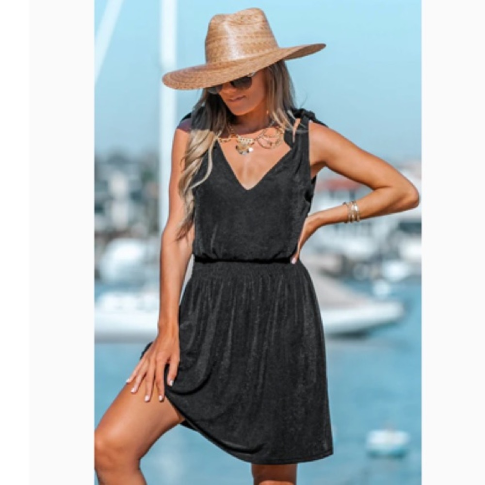Avia Smocked Tie-Strap Swim CoverUp Dress - Medium